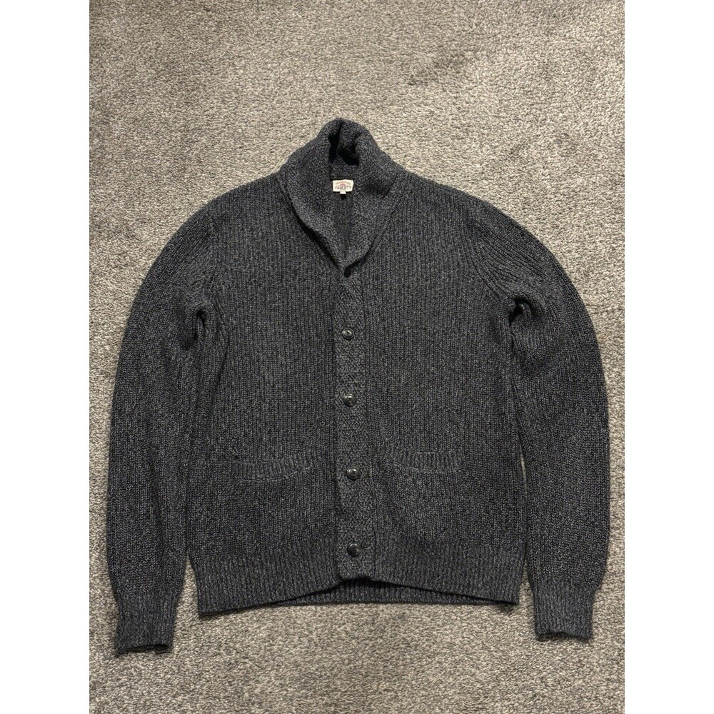 Faherty Men's L Charcoal Marled Shawl Collar Caridgan Sweater Cotton Cashmere